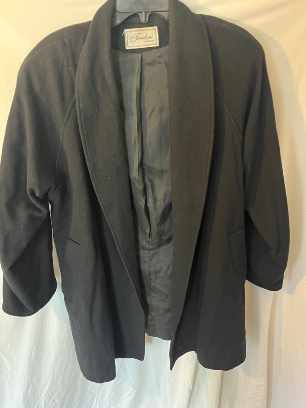 Fredini LA Vintage 100% Wool Black Wool Open Front Coat